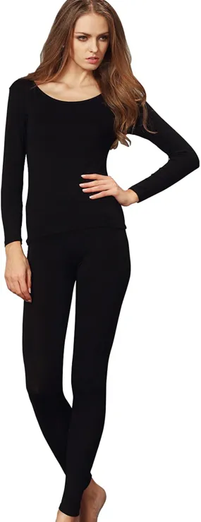 Liang Rou Women's Crewneck Long Johns Ultra Thin Modal Thermal Underwear Top & Bottom Set