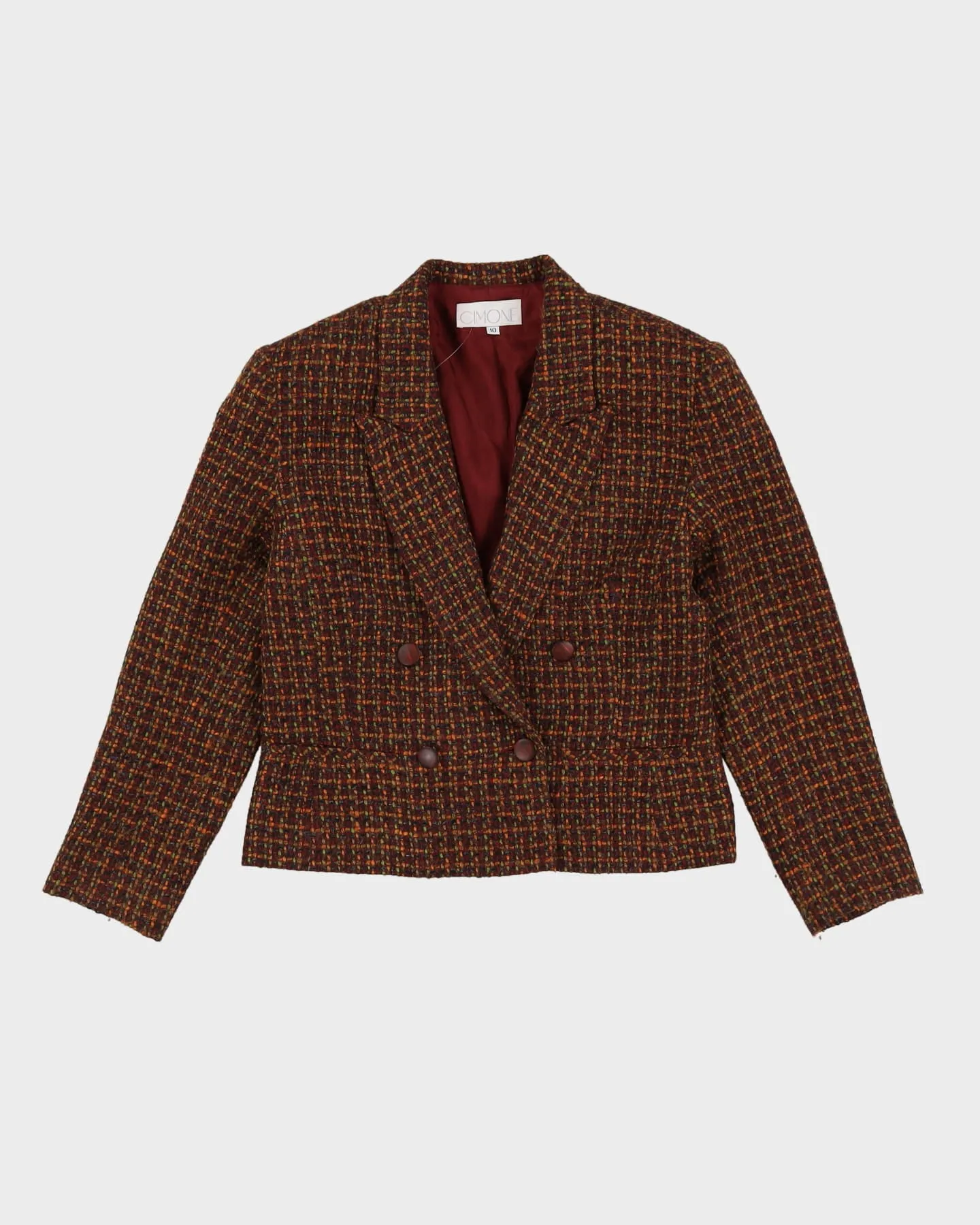 00s Brown Woven Cropped Blazer - M