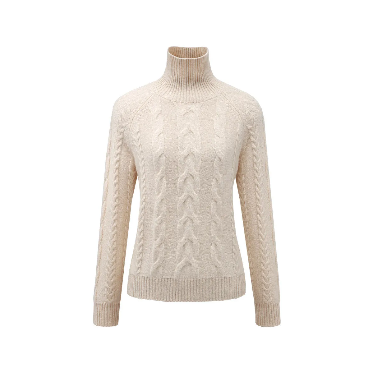 100% Cashmere Womens Turtleneck Cable Knit Sweater