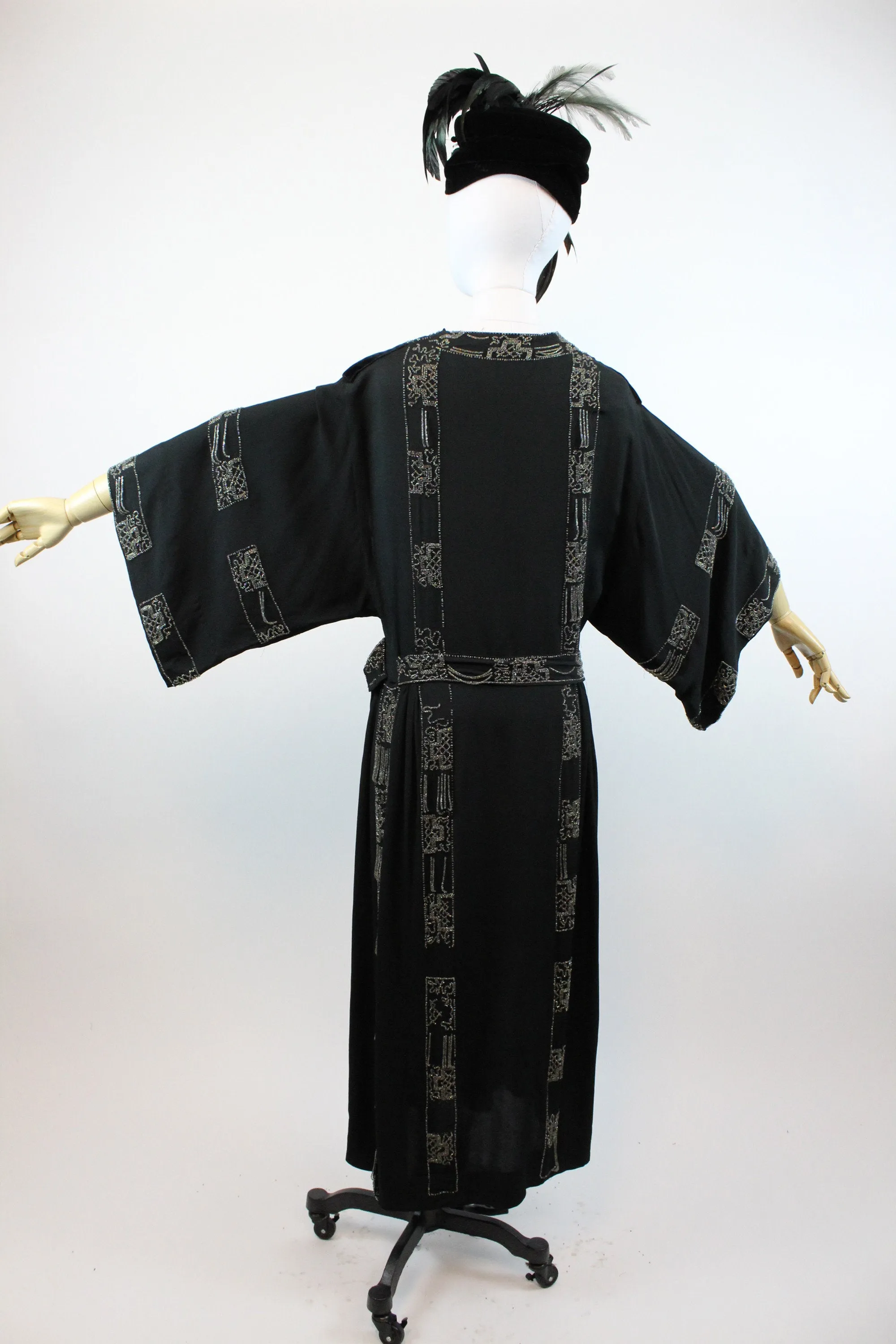 1920s silk beaded kimono sleeve dress small | new fall