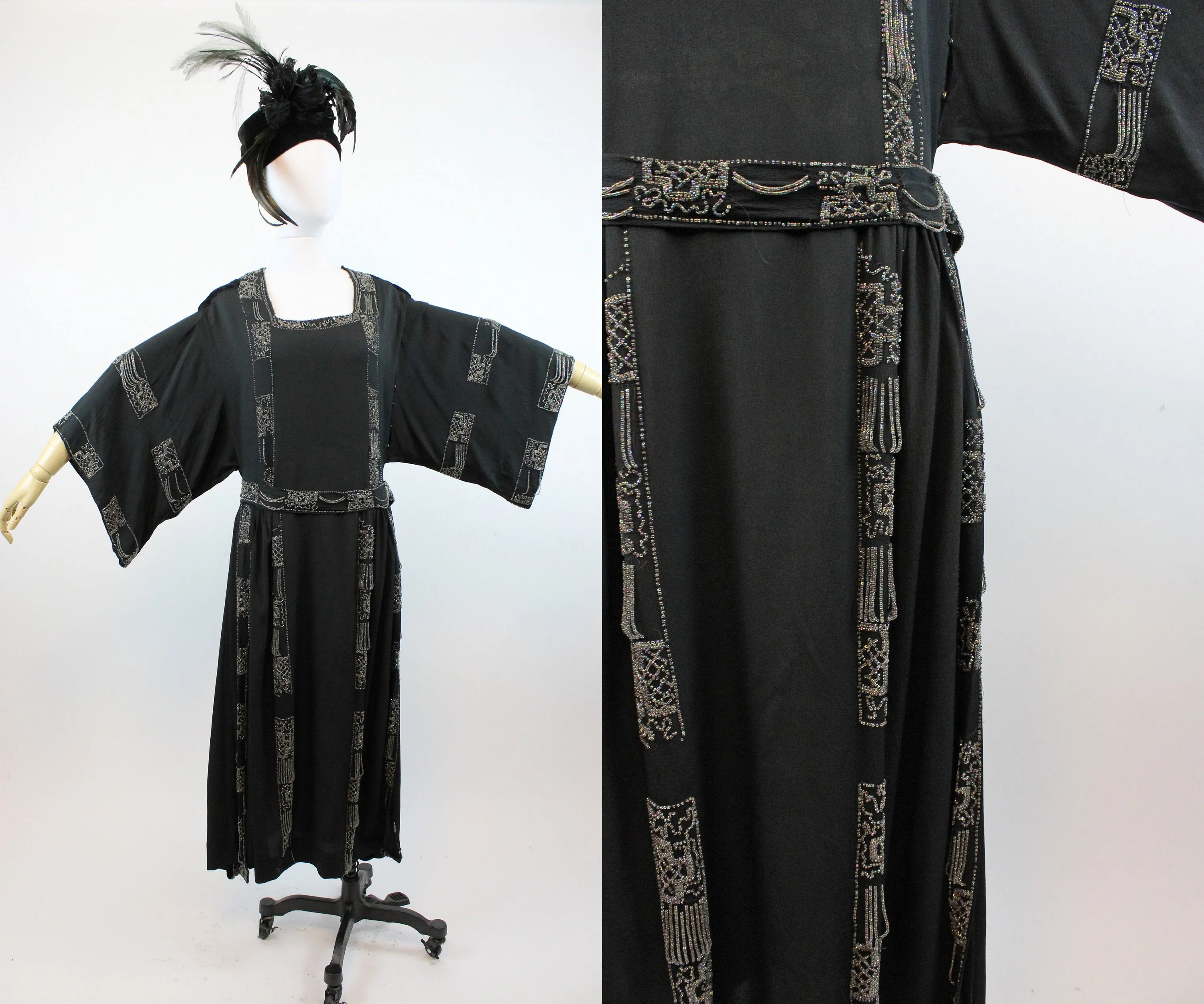 1920s silk beaded kimono sleeve dress small | new fall