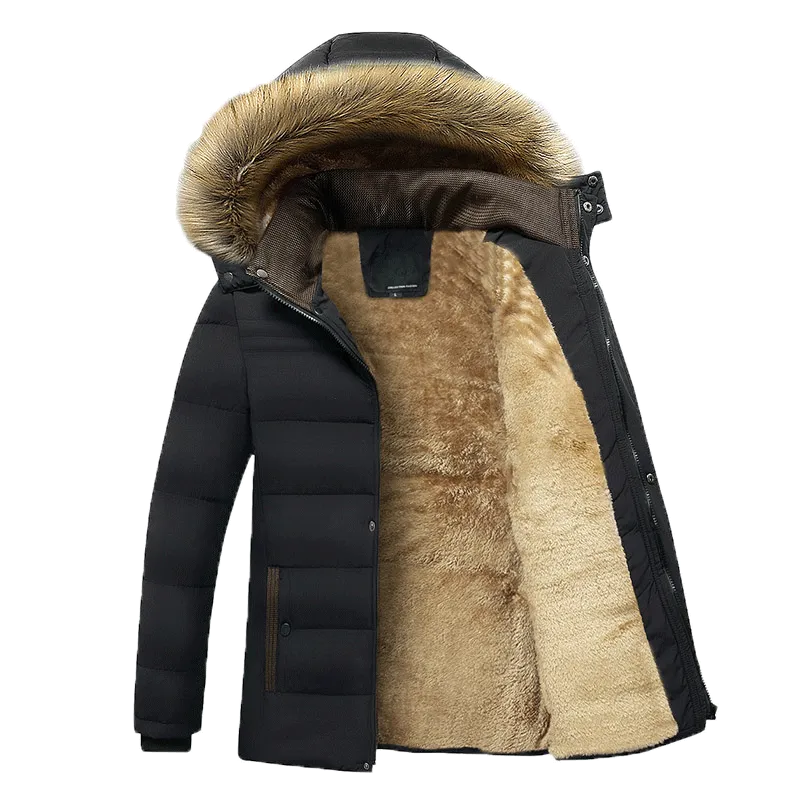 2022 Winter New Warm Thick Fleece Parkas Men Waterproof Hooded Fur