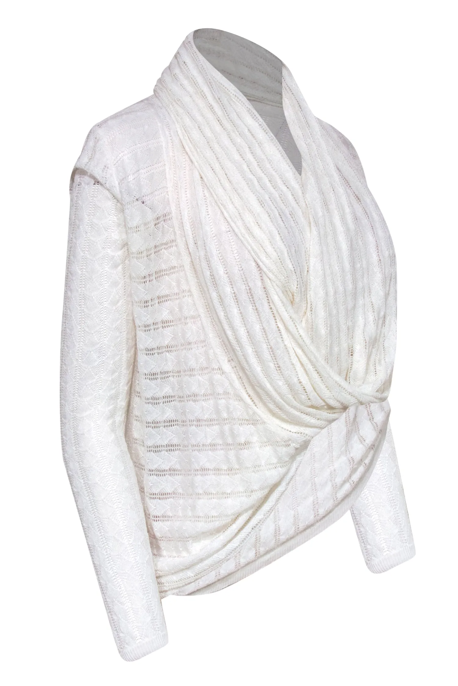 Alice & Olivia - White Eyelet Knit Draped Neckline Sweater Sz M