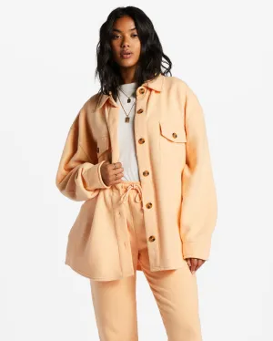 Anytime Shacket Oversized Button-Through Jacket - Light Melon