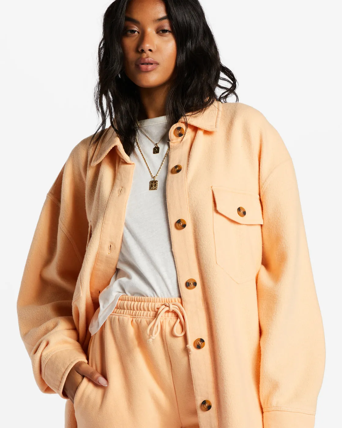 Anytime Shacket Oversized Button-Through Jacket - Light Melon