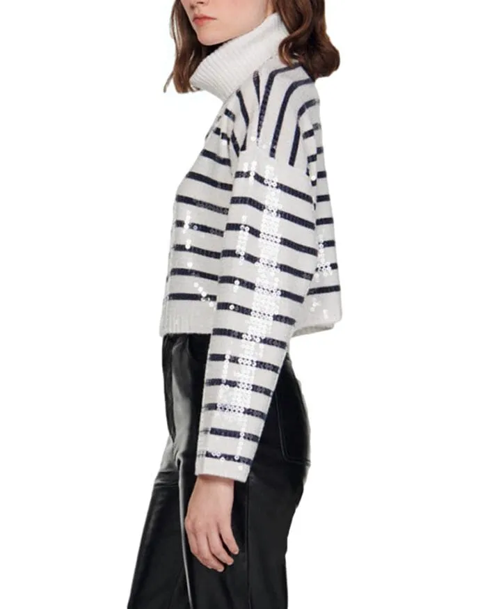 ARIEL SEQUIN STRIPED TURTLENECK SWEATER