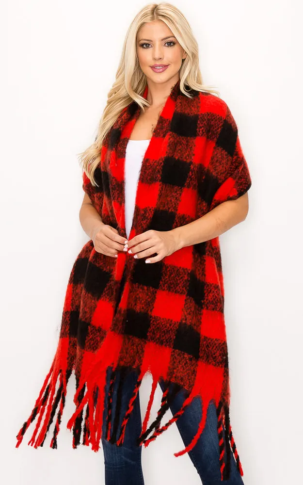 AS319/JS1269/9488 Buffalo Check Puffy Scarf w/Fringes