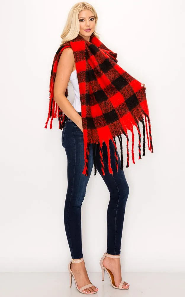 AS319/JS1269/9488 Buffalo Check Puffy Scarf w/Fringes