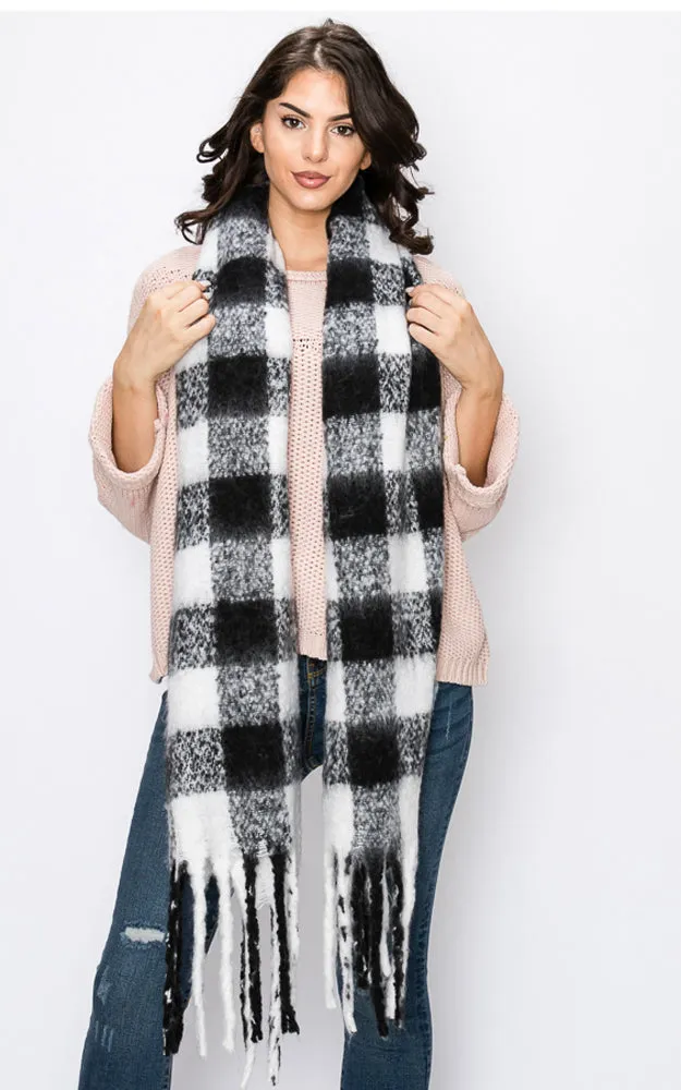 AS319/JS1269/9488 Buffalo Check Puffy Scarf w/Fringes