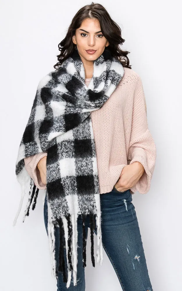 AS319/JS1269/9488 Buffalo Check Puffy Scarf w/Fringes