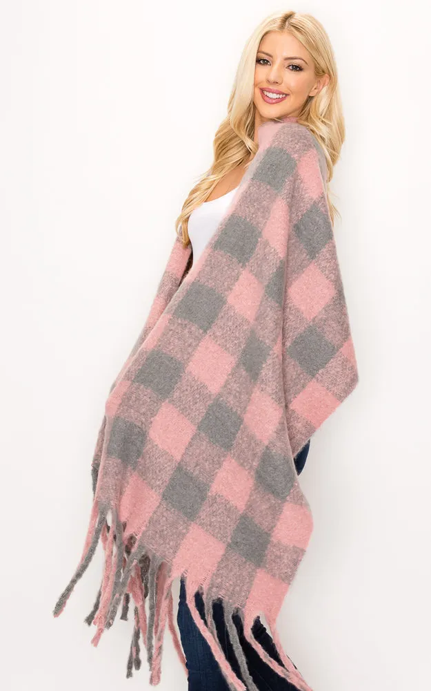 AS319/JS1269/9488 Buffalo Check Puffy Scarf w/Fringes