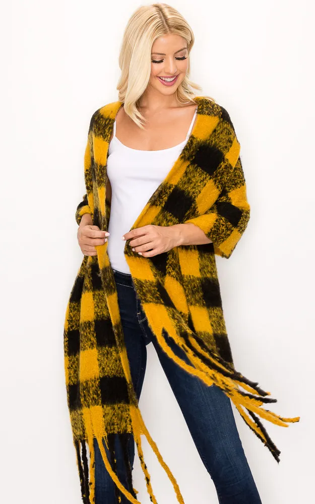 AS319/JS1269/9488 Buffalo Check Puffy Scarf w/Fringes