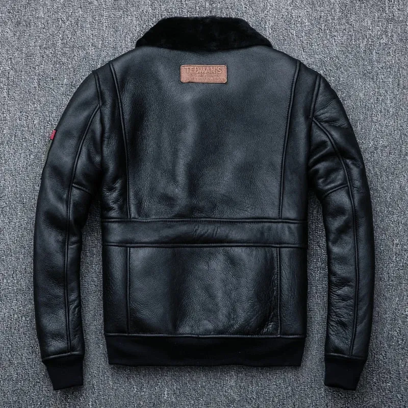 Aviator Black Leather Jacket Integrated Embroidery