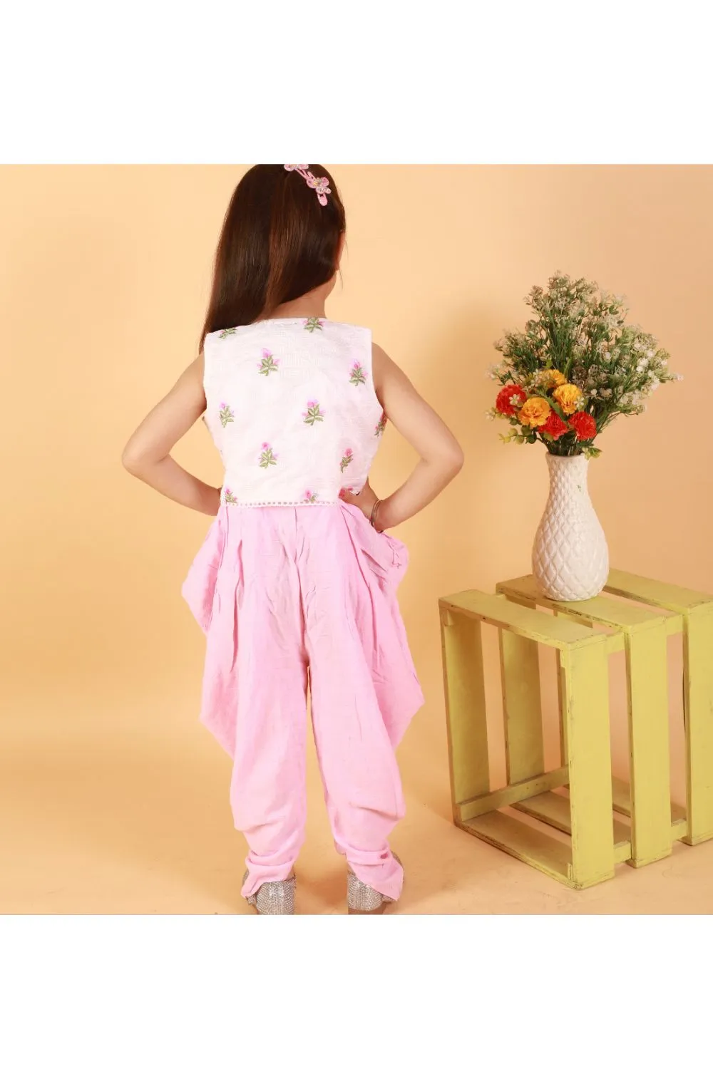 Baby Pink Dhoti style Jumpsuit With Embroidered Jacket