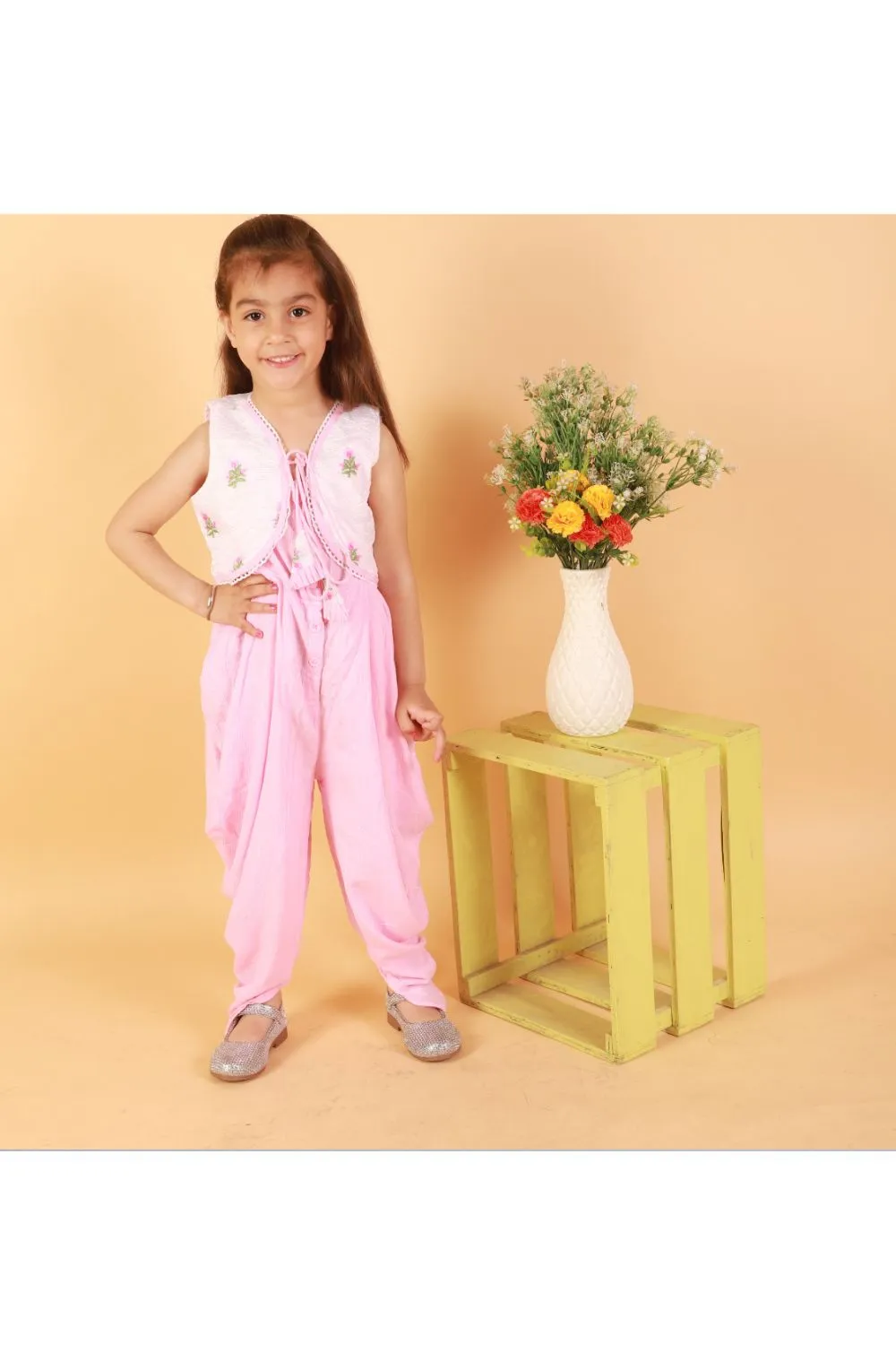 Baby Pink Dhoti style Jumpsuit With Embroidered Jacket