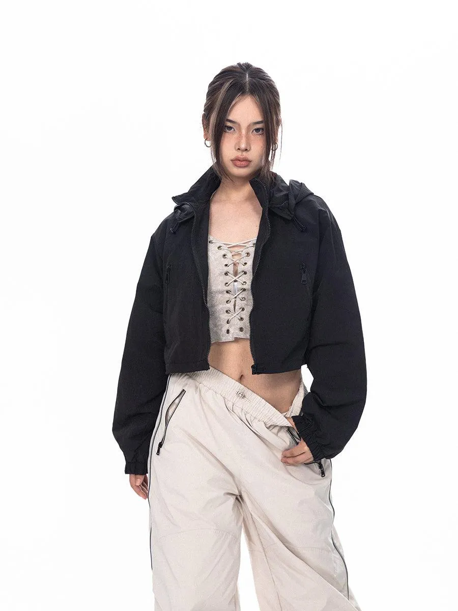 BB Cropped Hooded Windbreaker Jacket