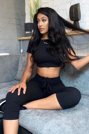 Black Crop Top and Cropped Leggings Loungewear Co-ord - Zarah