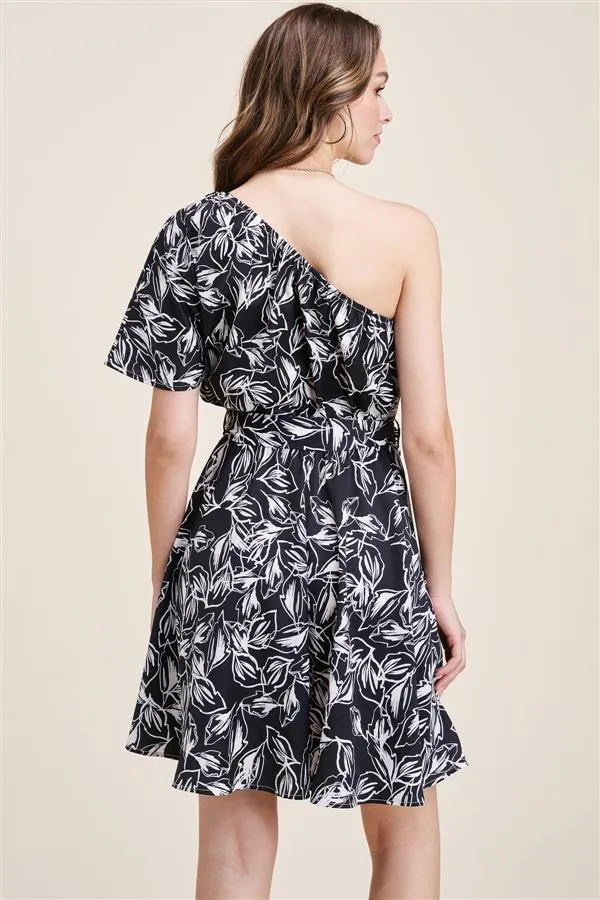 Black Floral One Shoulder Dress