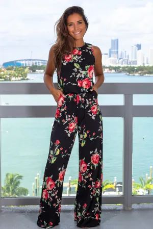 Black Floral Printed Jumpsuit