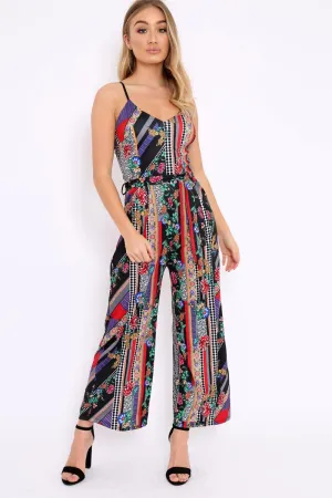 Black Multi Print Awkward Length Jumpsuit - Wallace