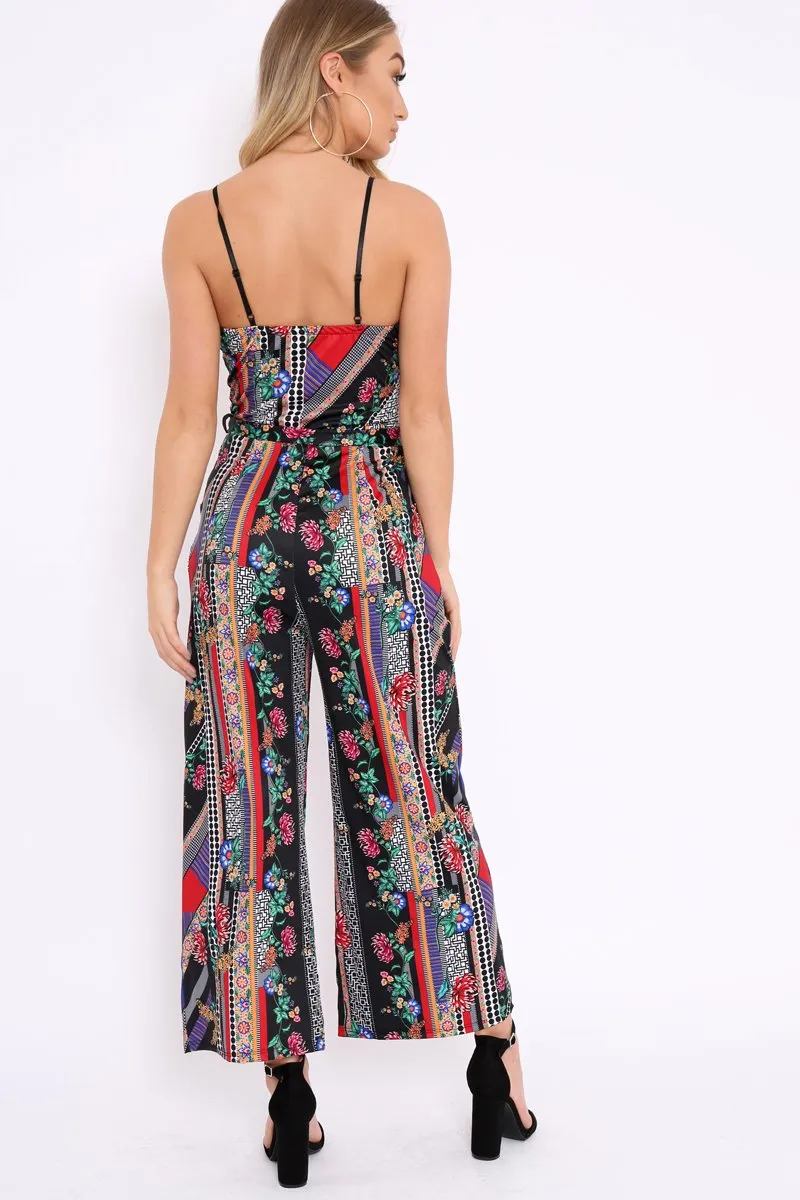 Black Multi Print Awkward Length Jumpsuit - Wallace