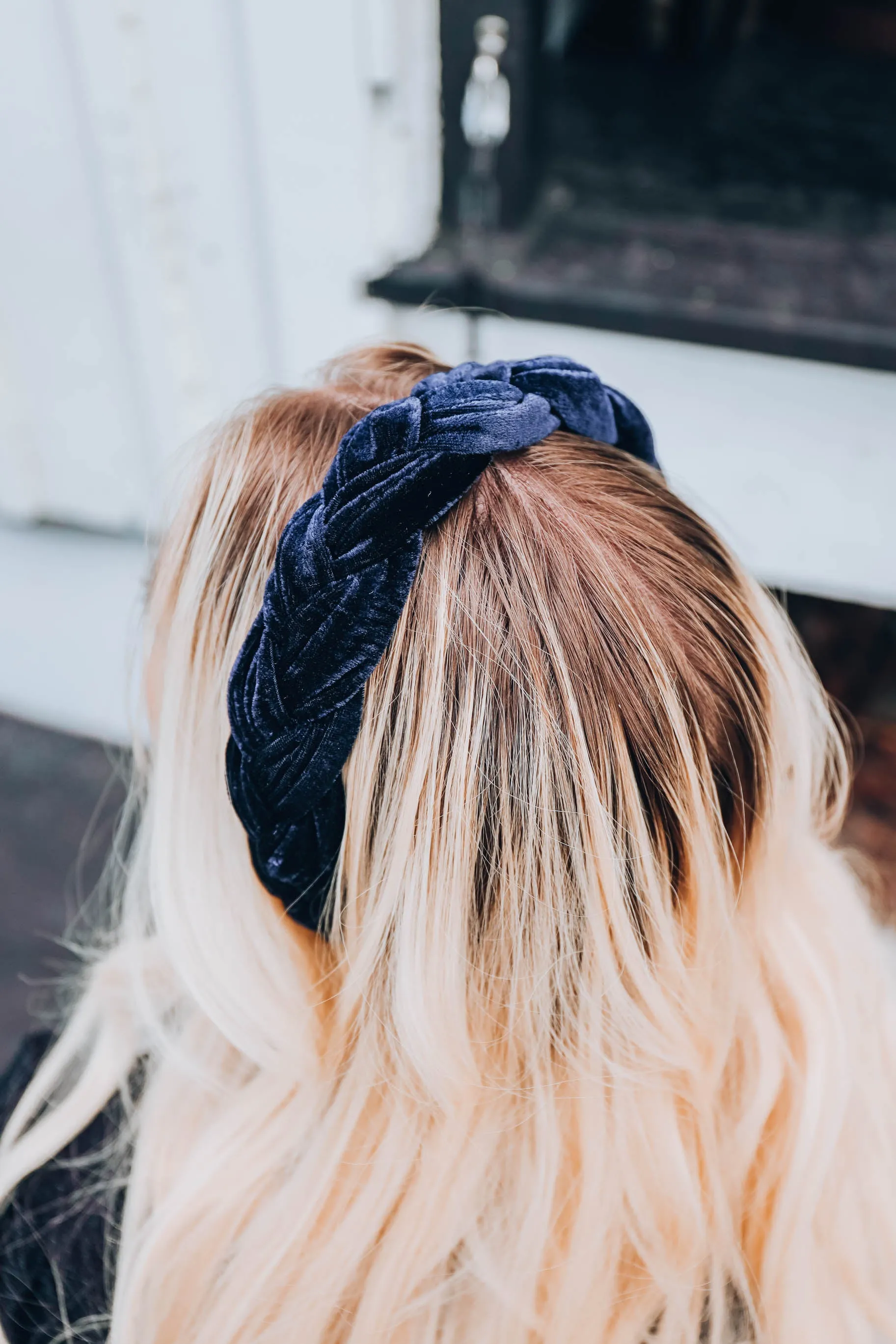 Blair Velvet Braided Headband - Navy