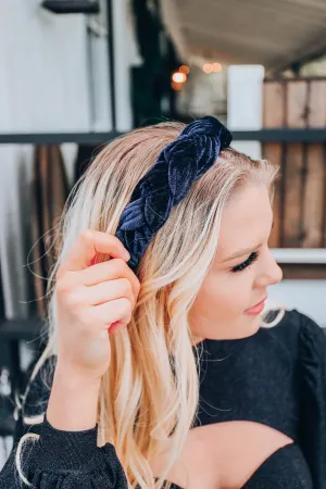 Blair Velvet Braided Headband - Navy