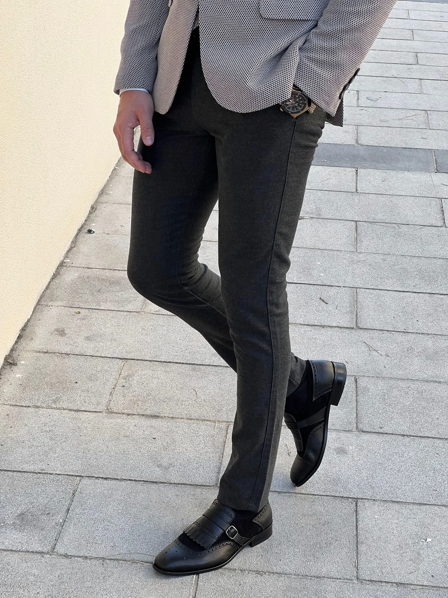 Bojoni Astoria Slim Fit High Quality Gray Patterned Anthracite Pants