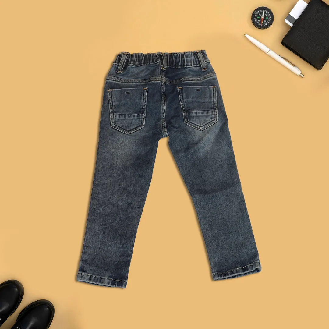 Boys Distressed and Printed Blue Jean