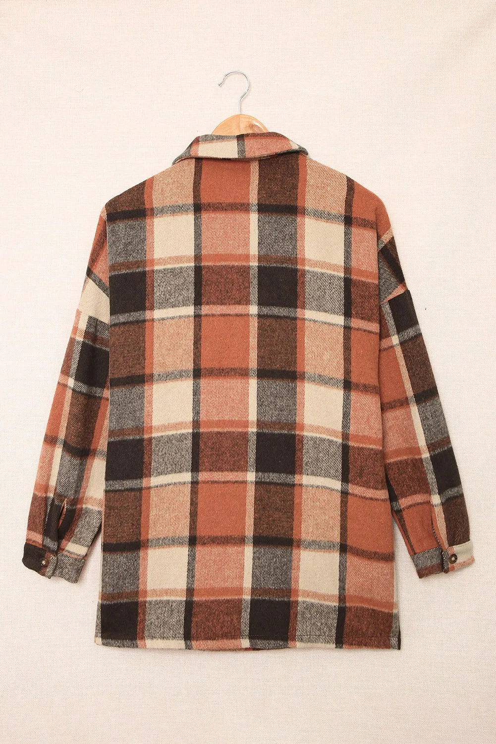 Brown Plaid Button Up Long Sleeve Flannel Shacket - Cozy Fashion