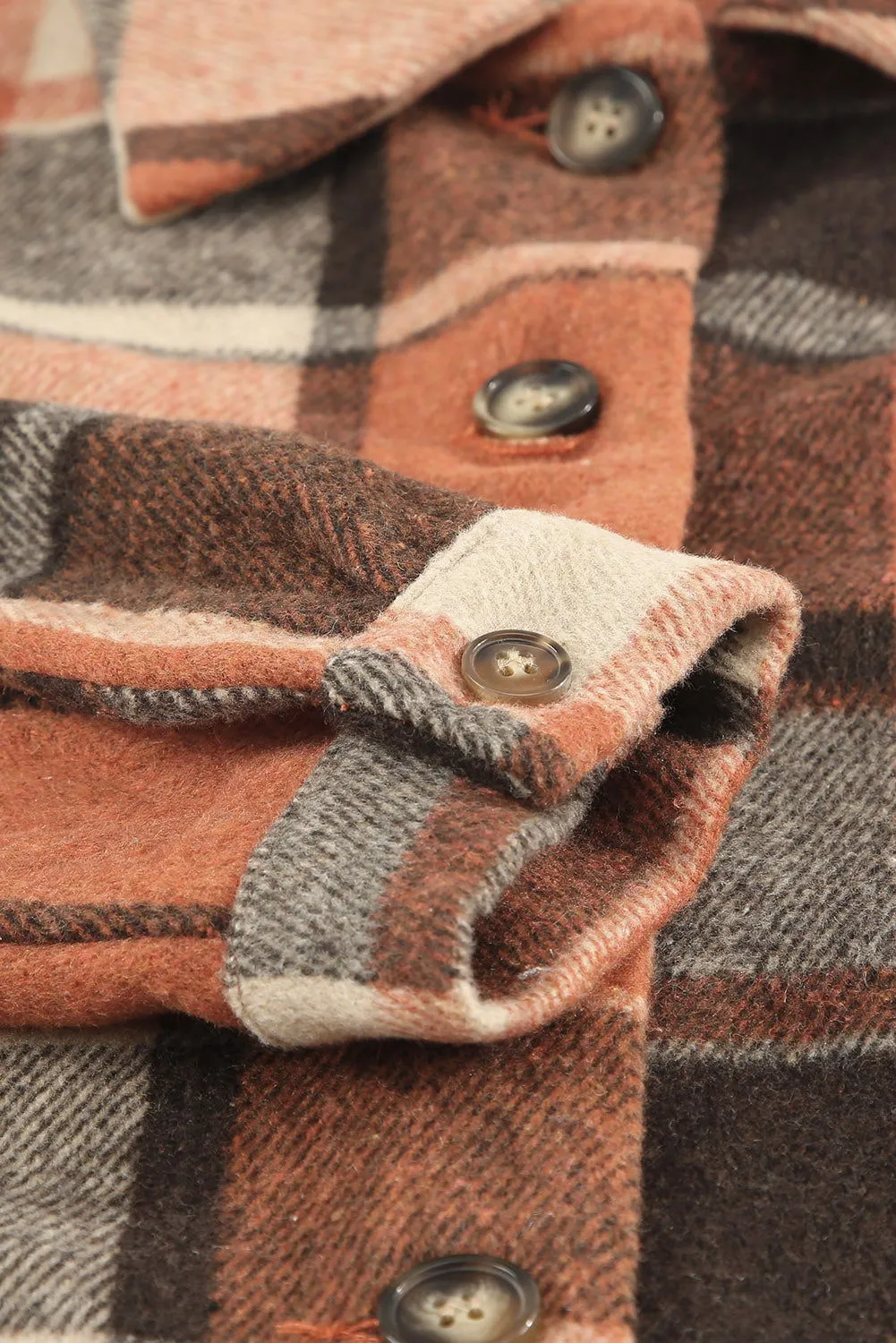 Brown Plaid Button Up Long Sleeve Flannel Shacket - Cozy Fashion