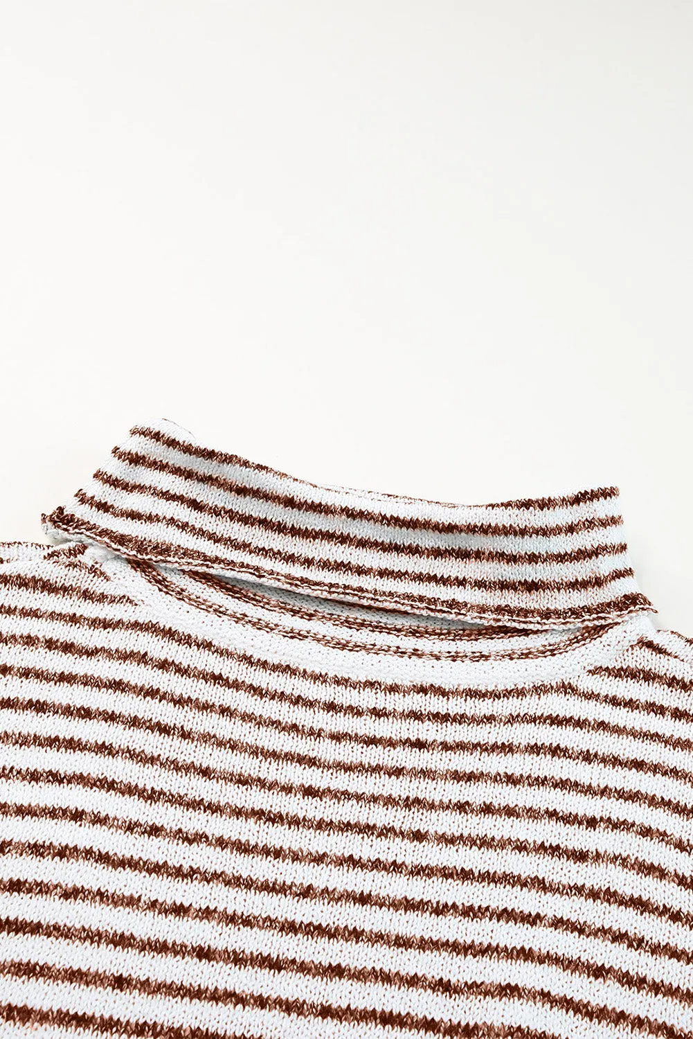 Brown Striped Turtleneck Oversized Sweater