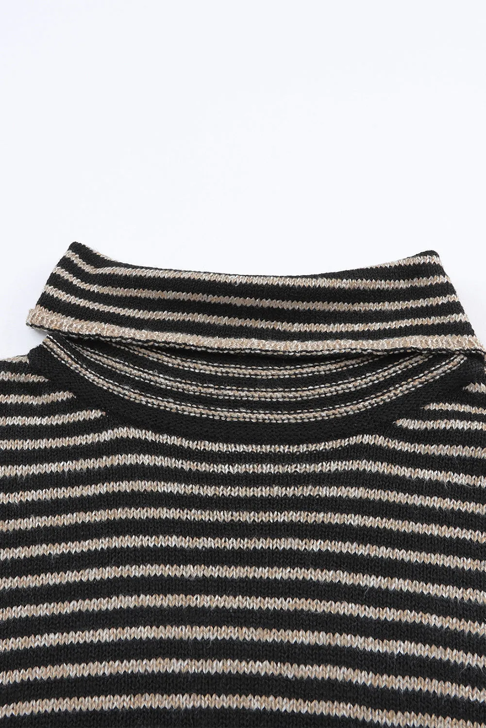 Brown Striped Turtleneck Oversized Sweater