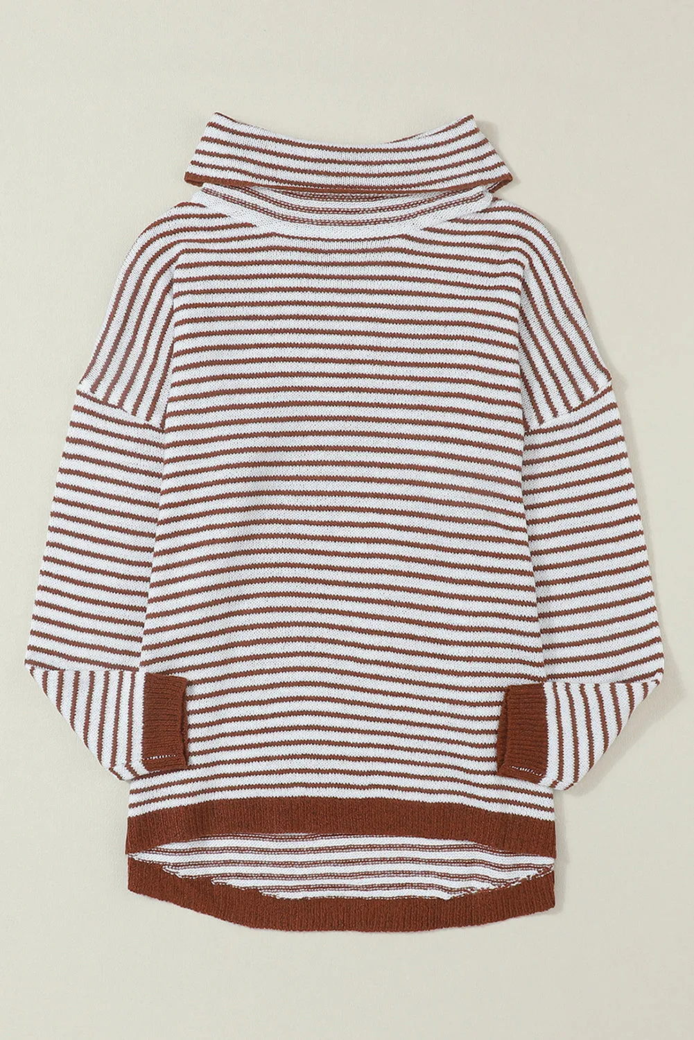 Brown Striped Turtleneck Oversized Sweater