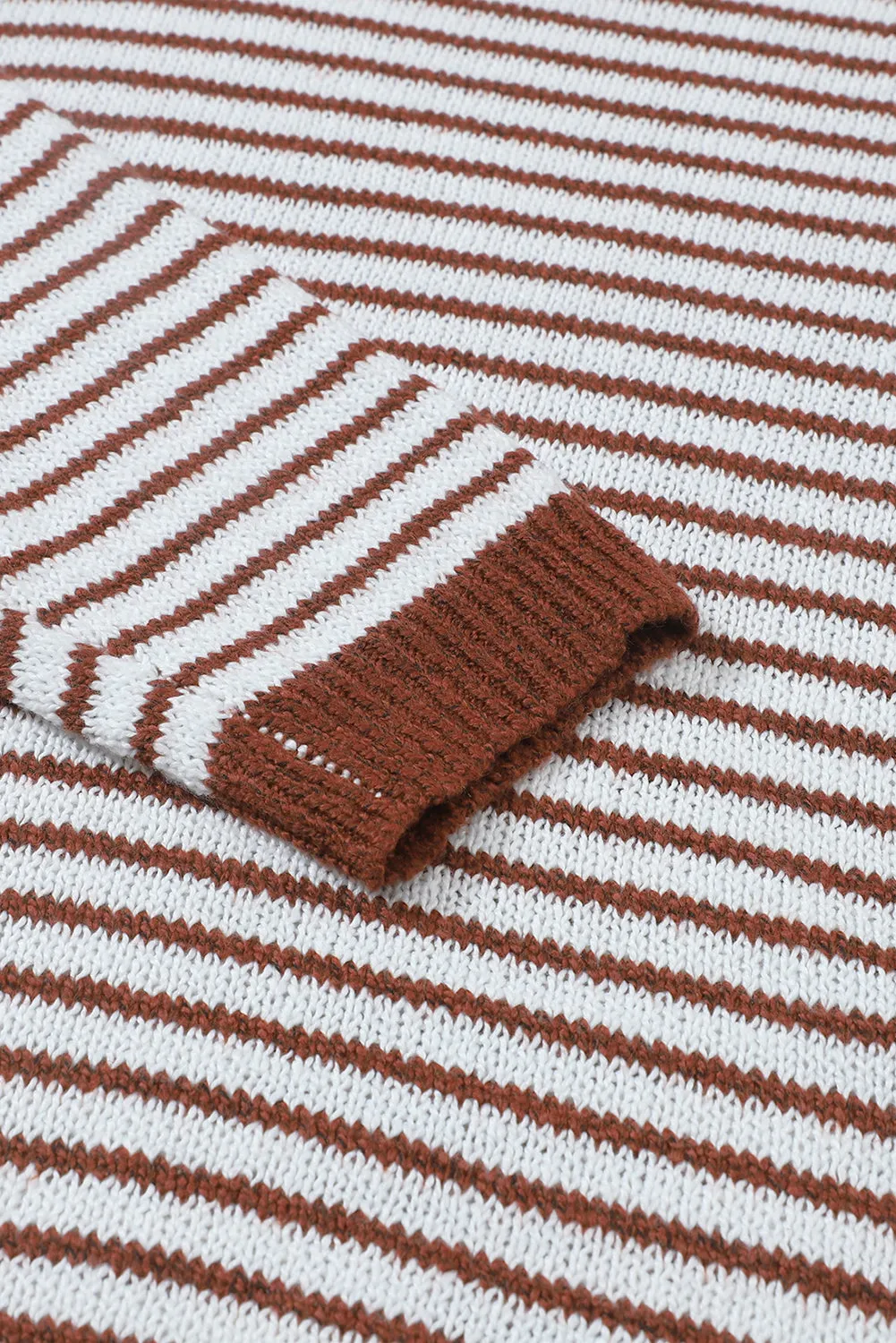 Brown Striped Turtleneck Oversized Sweater