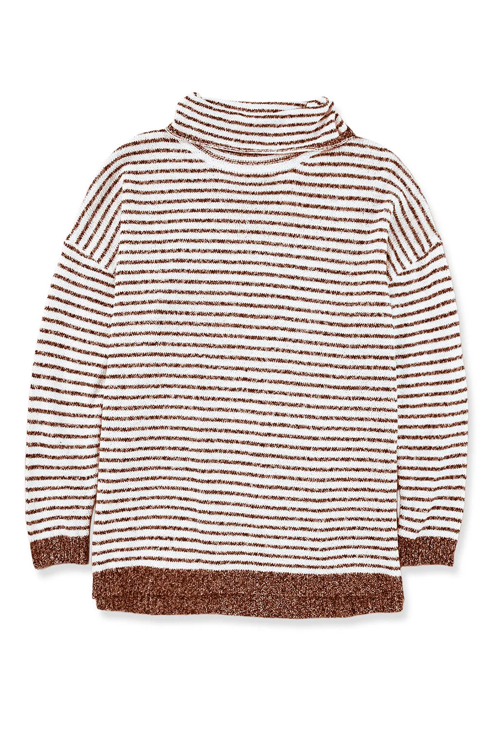 Brown Striped Turtleneck Oversized Sweater