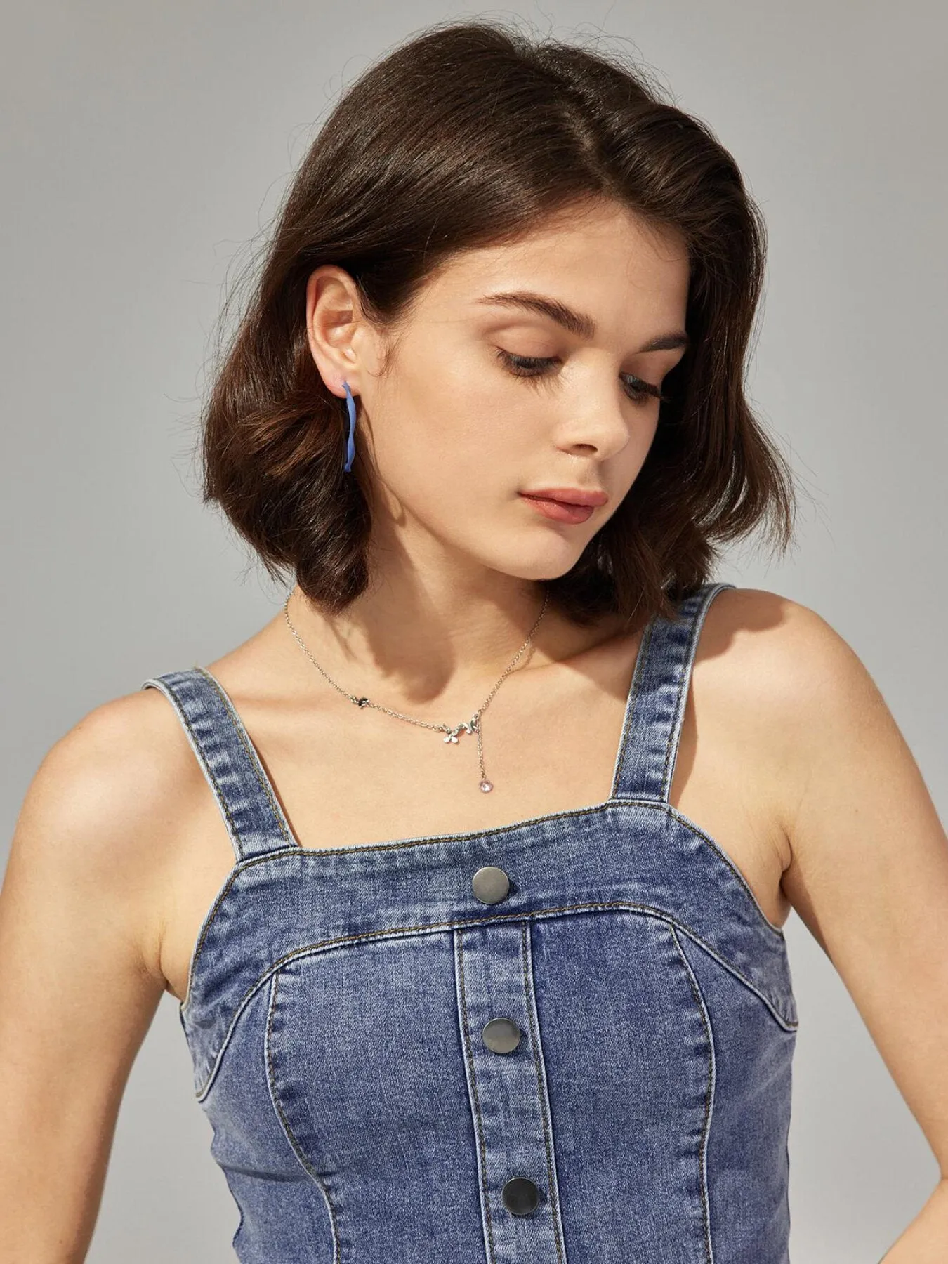 Button Flare Leg Denim Jumpsuit