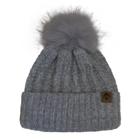 Calikids Knit Faux Fur Pom Pom Hat - Grey (9-24 Months)