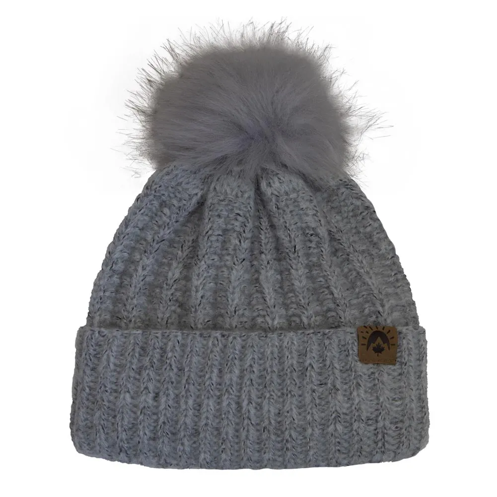 Calikids Knit Faux Fur Pom Pom Hat - Grey (9-24 Months)