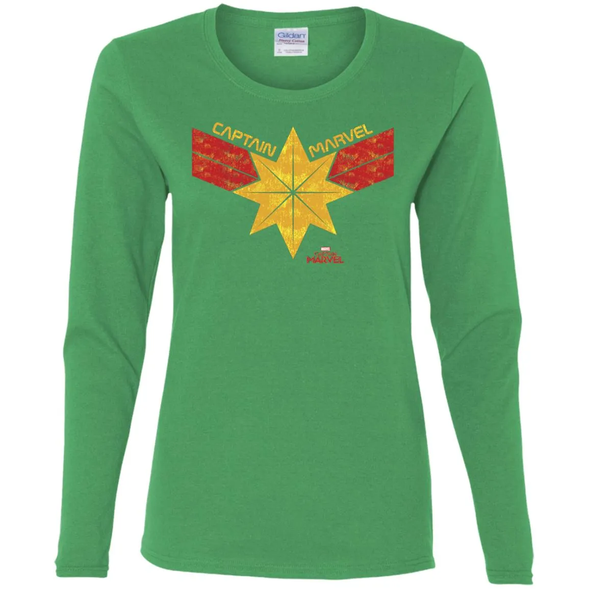 Captain Marvel Distressed Star Ribbon Logo Women Long Sleeve Shirt