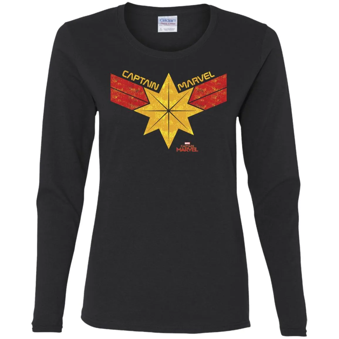 Captain Marvel Distressed Star Ribbon Logo Women Long Sleeve Shirt