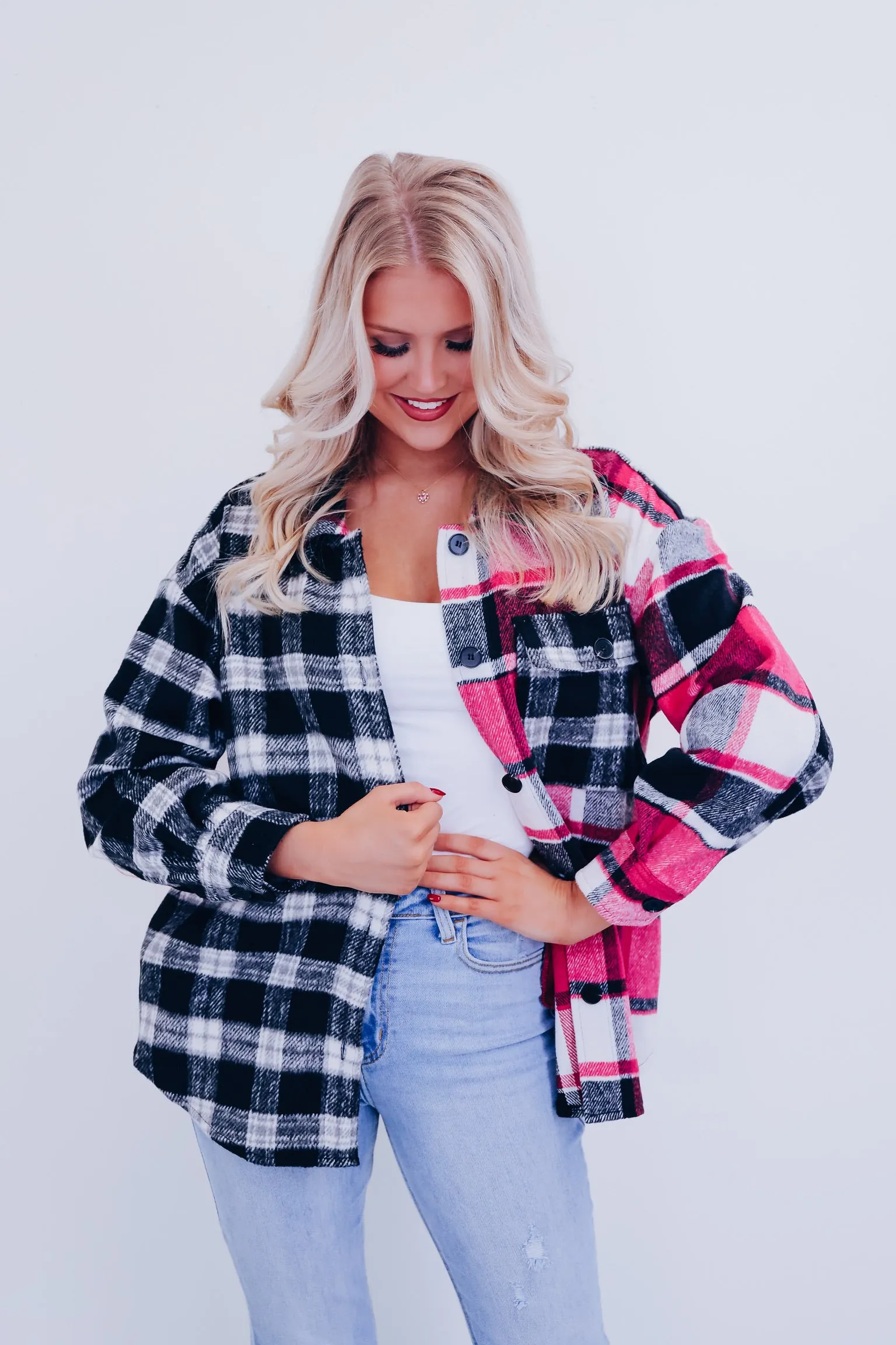 Cardi Plaid Color Block Shacket