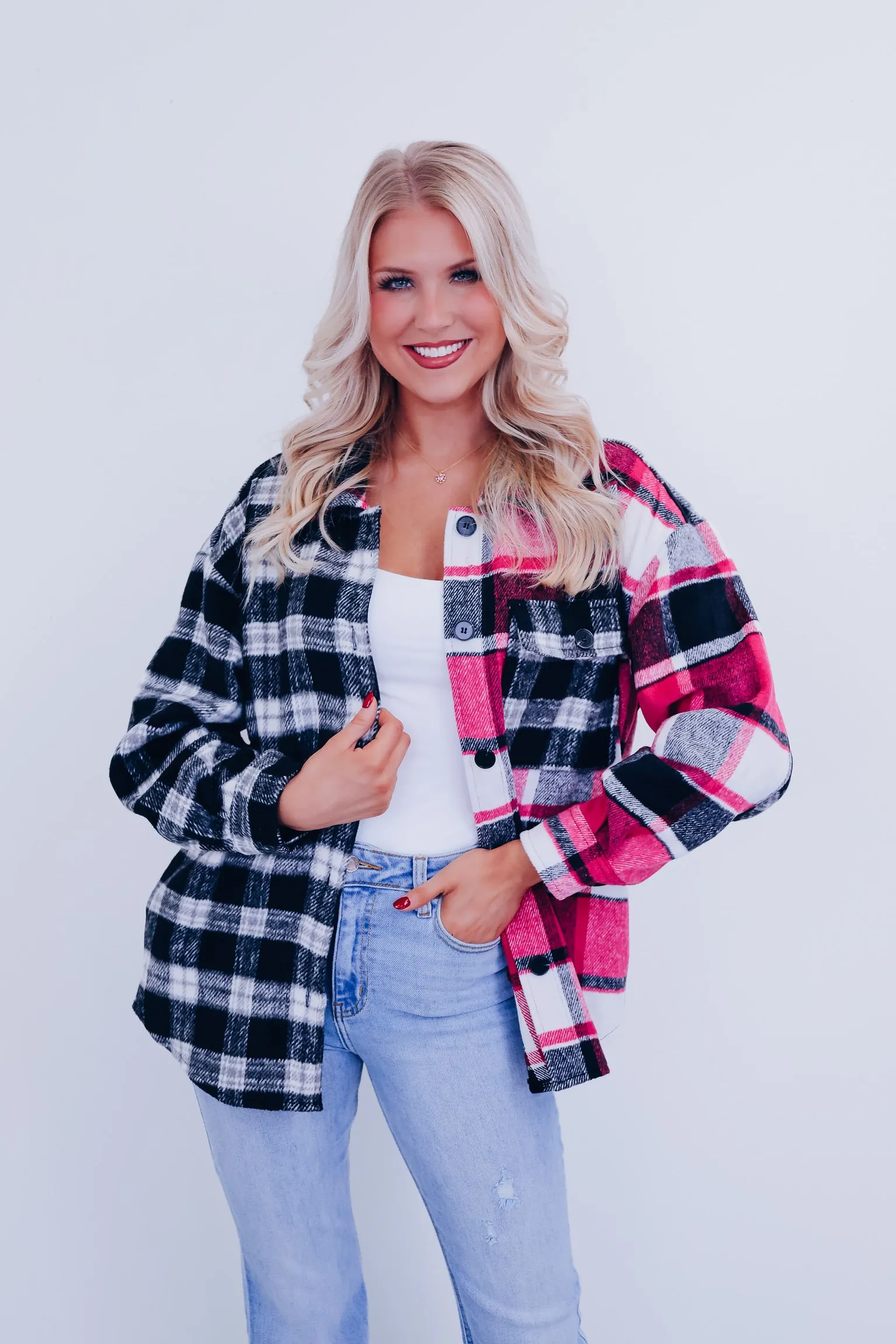 Cardi Plaid Color Block Shacket