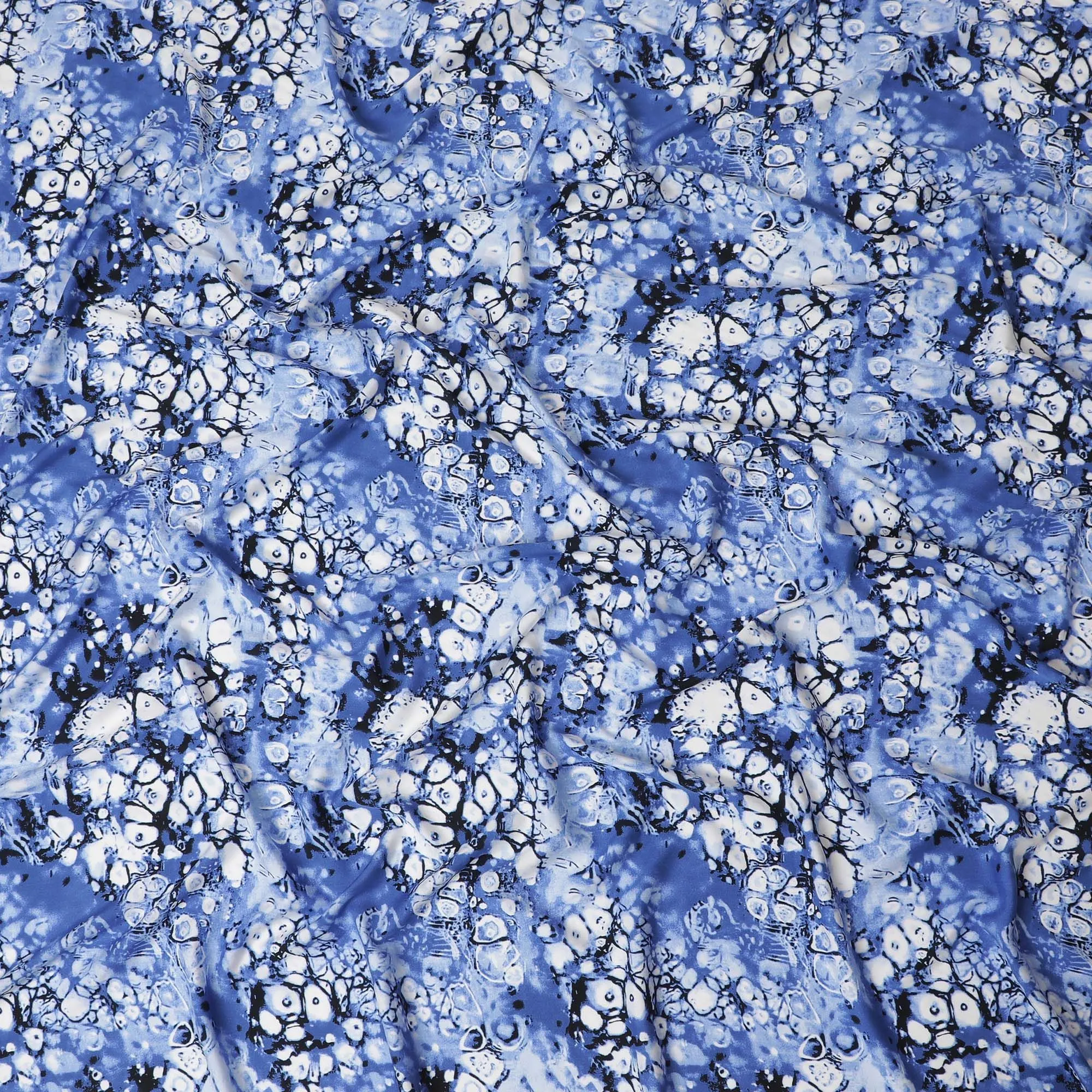 Cerulean Blue Abstract Cotton Viscose Fabric-D17517