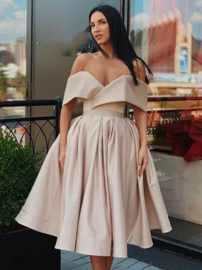 Champagne Off Shoulder Short Prom Homecoming, Off Shoulder Champagne Formal Graduation Evening, Champagne Cocktail