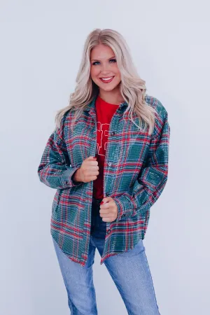 Charismatic Plaid Sequin Shacket - Green/Multi