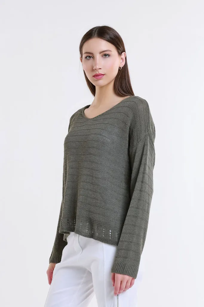 Cheryl LS Ribbed Linen Blend Sweater (BLS231)