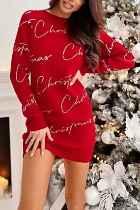 CHRISTMAS Letter Print Tunic Sweater Dress