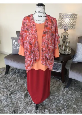 Coral Leaf Pattern Mix Kimono