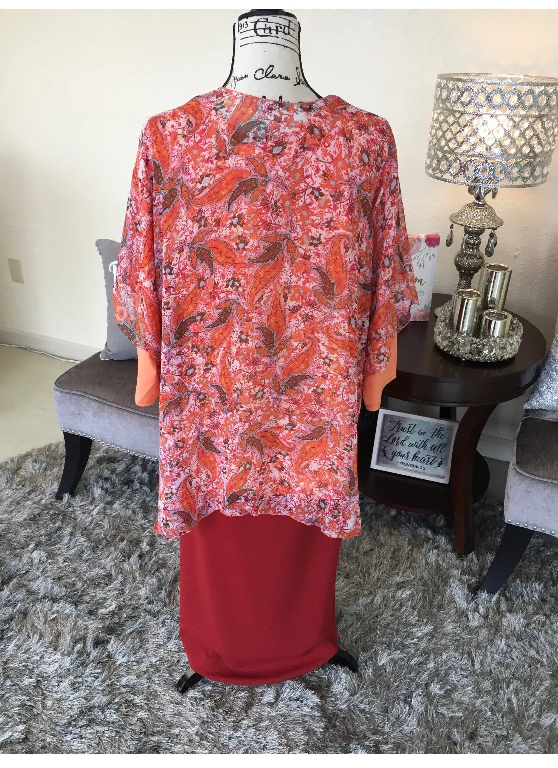 Coral Leaf Pattern Mix Kimono